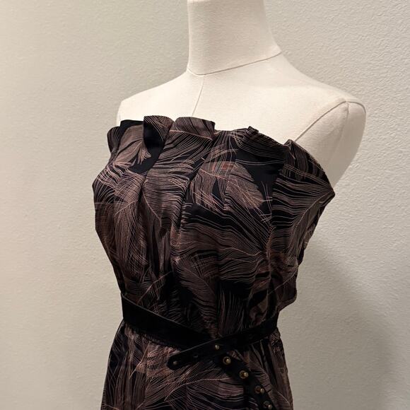 Rory Beca 100% Silk Strapless Maxi Dress 6 Black Brown Cocktail Party Luxury - Picture 4 of 7